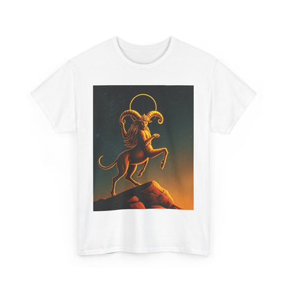 Unisex Heavy Cotton T-Shirt, Mountain Top 1v, Aries Zodiac Design