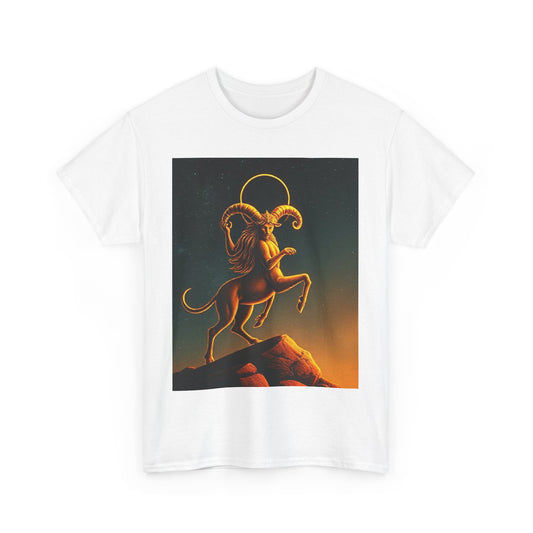 Unisex Heavy Cotton T-Shirt, Mountain Top 1v, Aries Zodiac Design