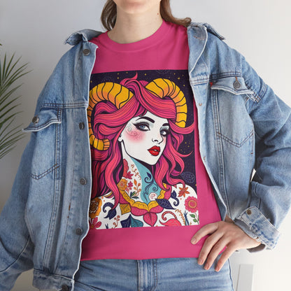 Unisex Heavy Cotton T-Shirt, Aries, Zodiac v2, Sexy Art