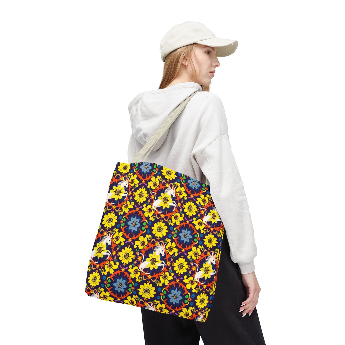 Tote Bag (AOP), Aquarius, Zodiac v1, Flower Pattern
