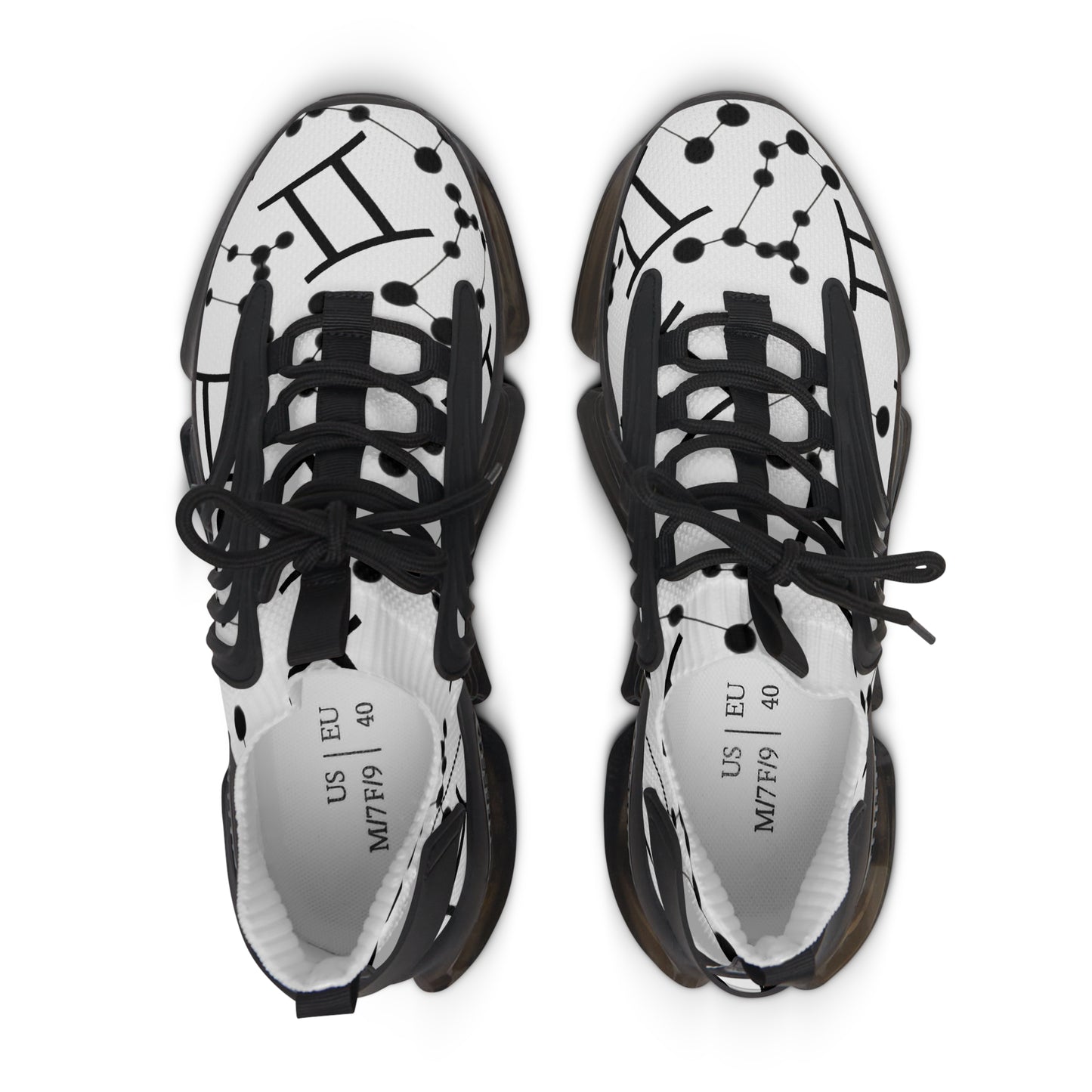 Women's Mesh Sneakers, Constellation & Symbol, Gemini Zodiac Sign, AOP