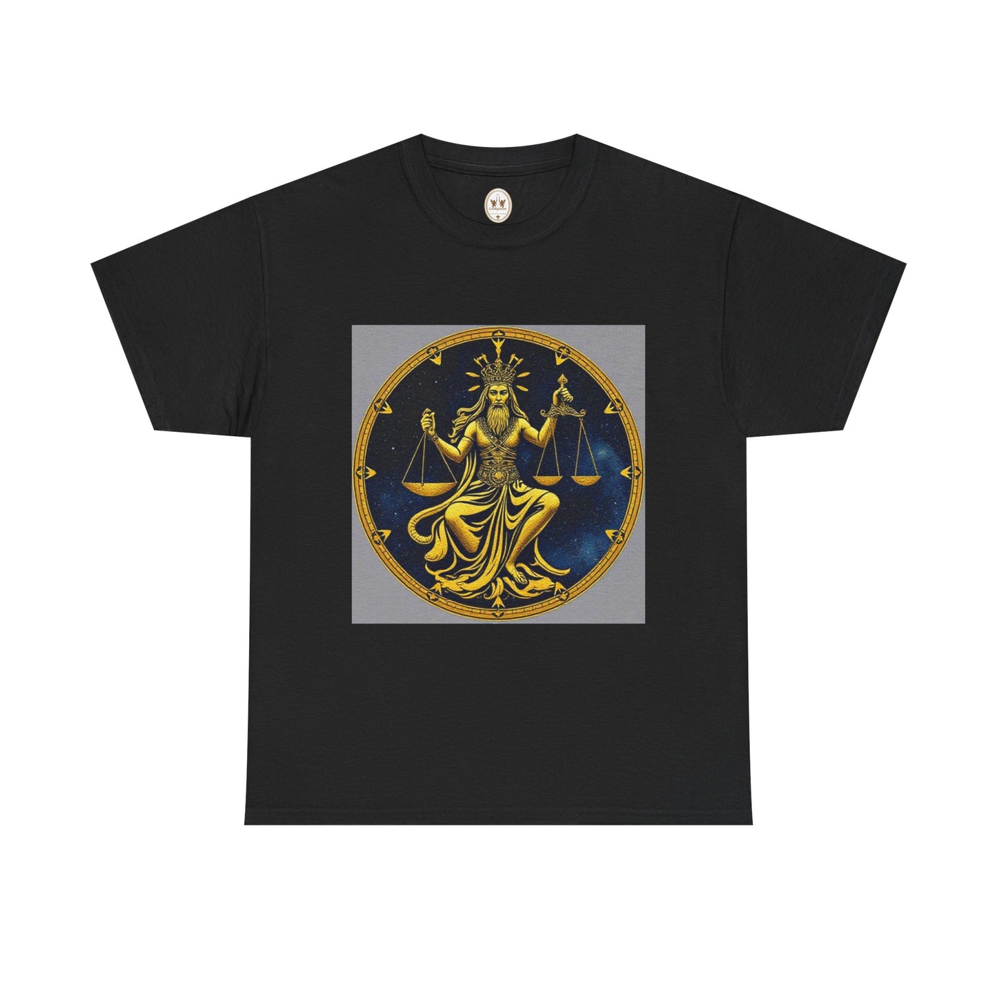 Unisex Heavy Cotton T-Shirt, Gold v1, Libra God, Zodiac Design