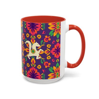 Accent Coffee Mug, Aquarius, Zodiac v2, Flower Pattern, (11, 15oz)