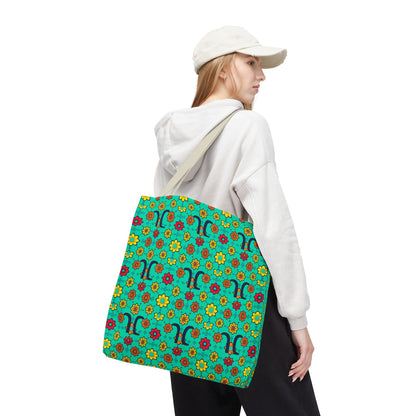 Tote Bag, (AOP), Aquarius, Zodiac, Flower Pattern
