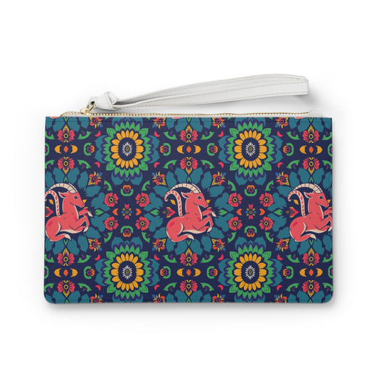 Clutch Bag, Capricorn, Zodiac v2, Flower Pattern