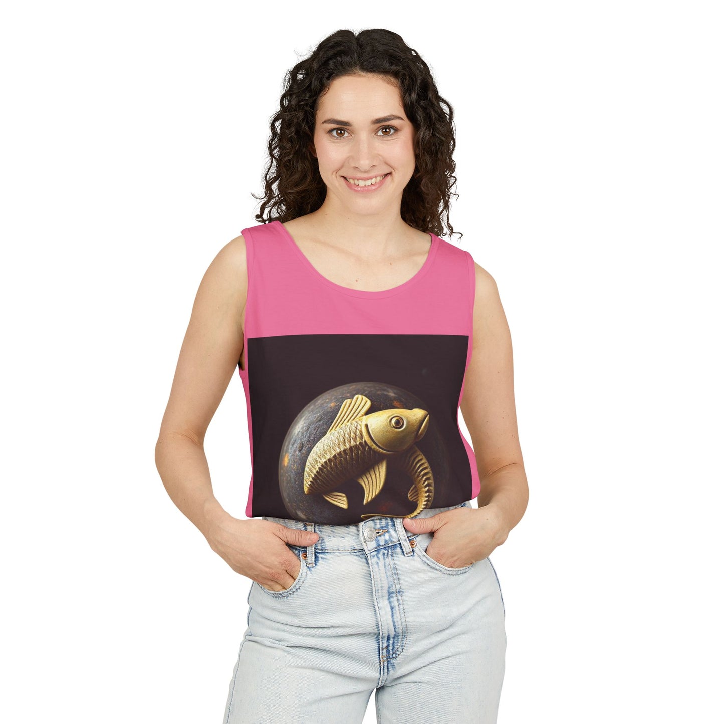 Unisex Garment-Dyed, Tank Top, Pisces Design, Space Animal v1, 100% US cotton