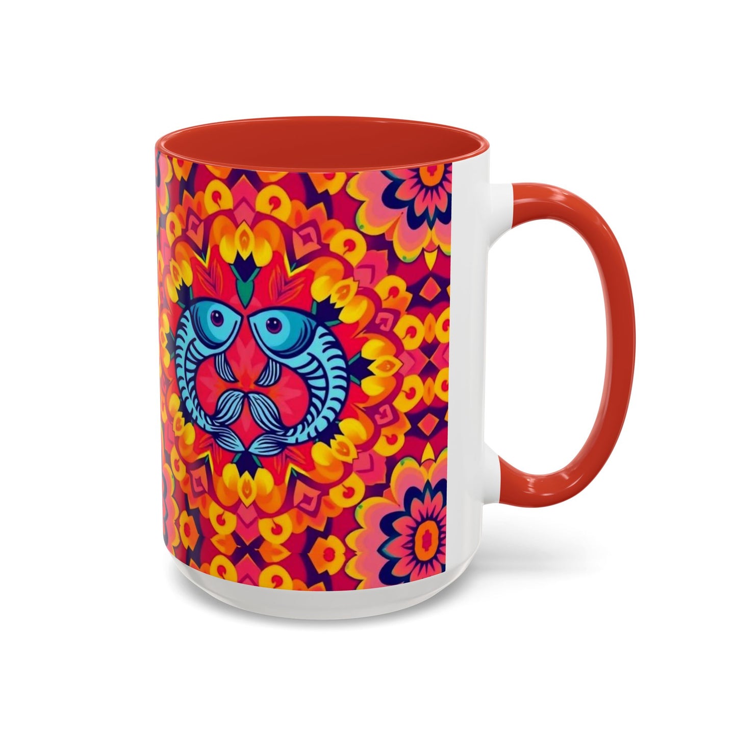 Accent Coffee Mug, Pisces, Zodiac v1, Flower Pattern, (11, 15oz)