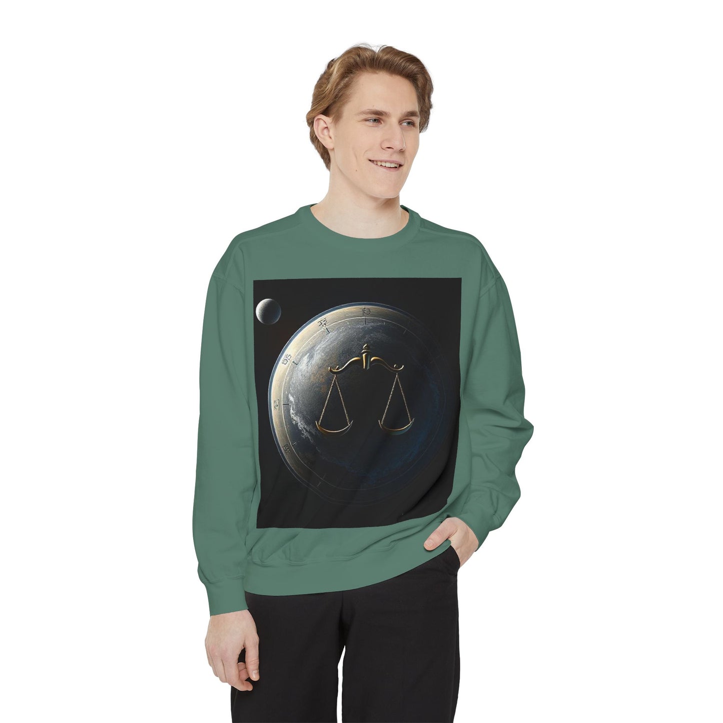 Garment-Dyed Sweatshirt, Unisex, Space Animal Design, Libra