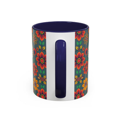 Accent Coffee Mug, Aries, Zodiac v4, Flower Pattern, (11, 15oz)