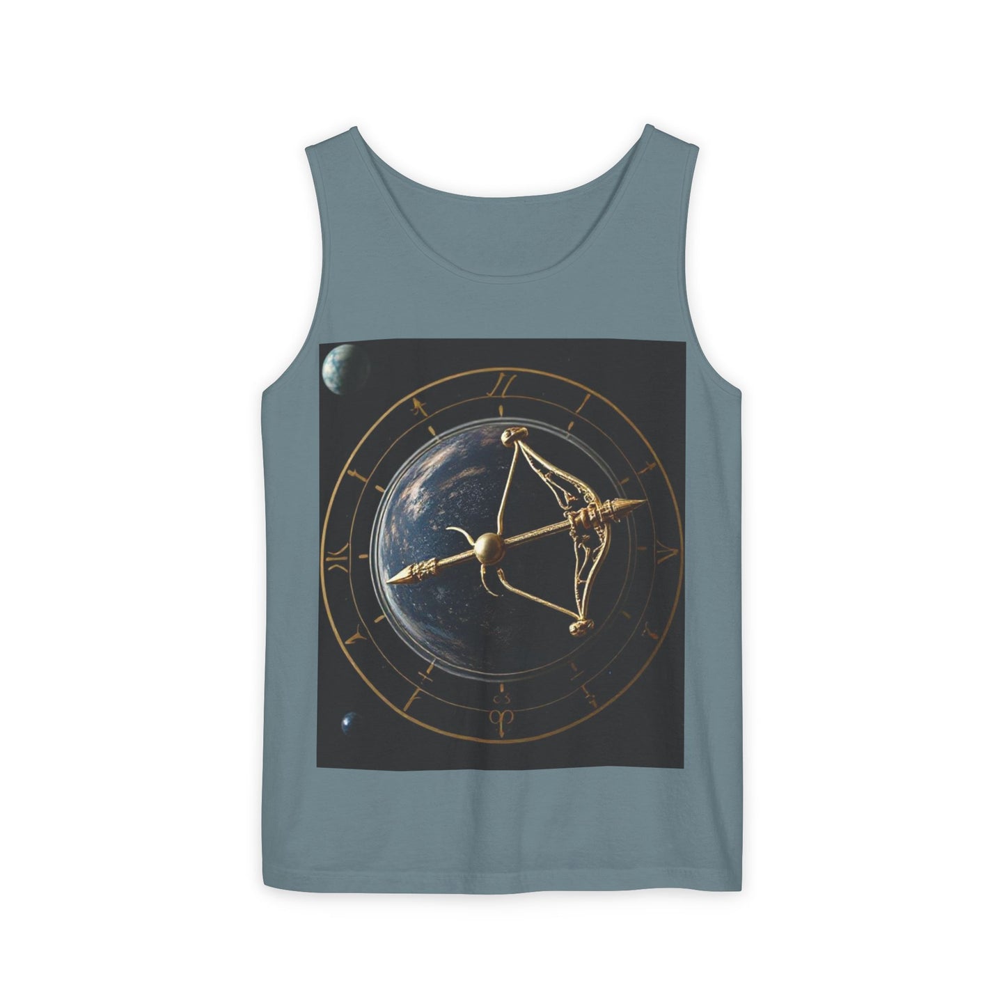 Unisex Garment-Dyed, Tank Top, Sagittarius Design, Planet Symbol, 100% US cotton