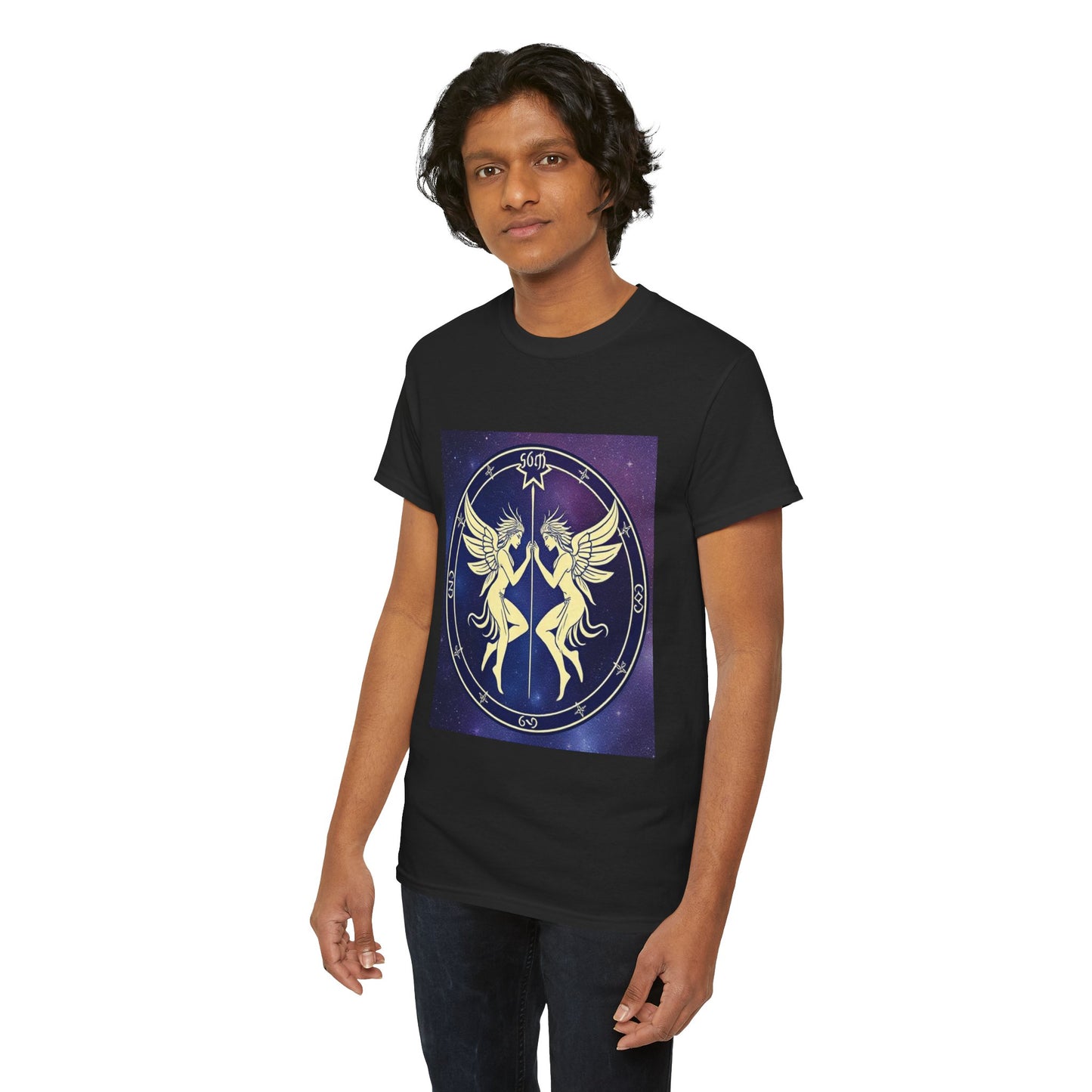 Unisex Heavy Cotton T-Shirt, Space Angel Twins v1, Gemini Zodiac Design
