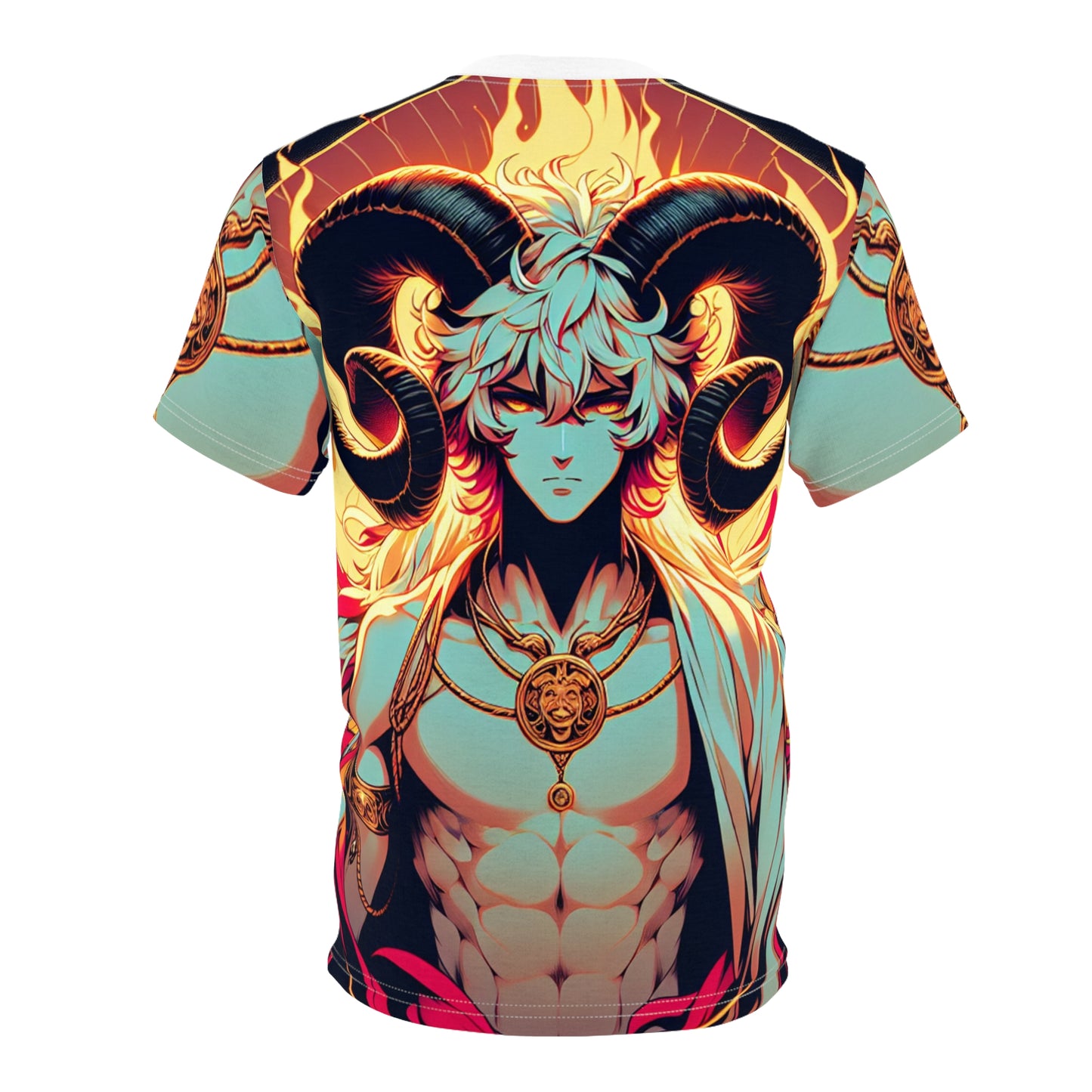 Unisex Cut & Sew T-Shirt (AOP), Anime Character, Aries Zodiac Design, Regular fit, 100% Polyester