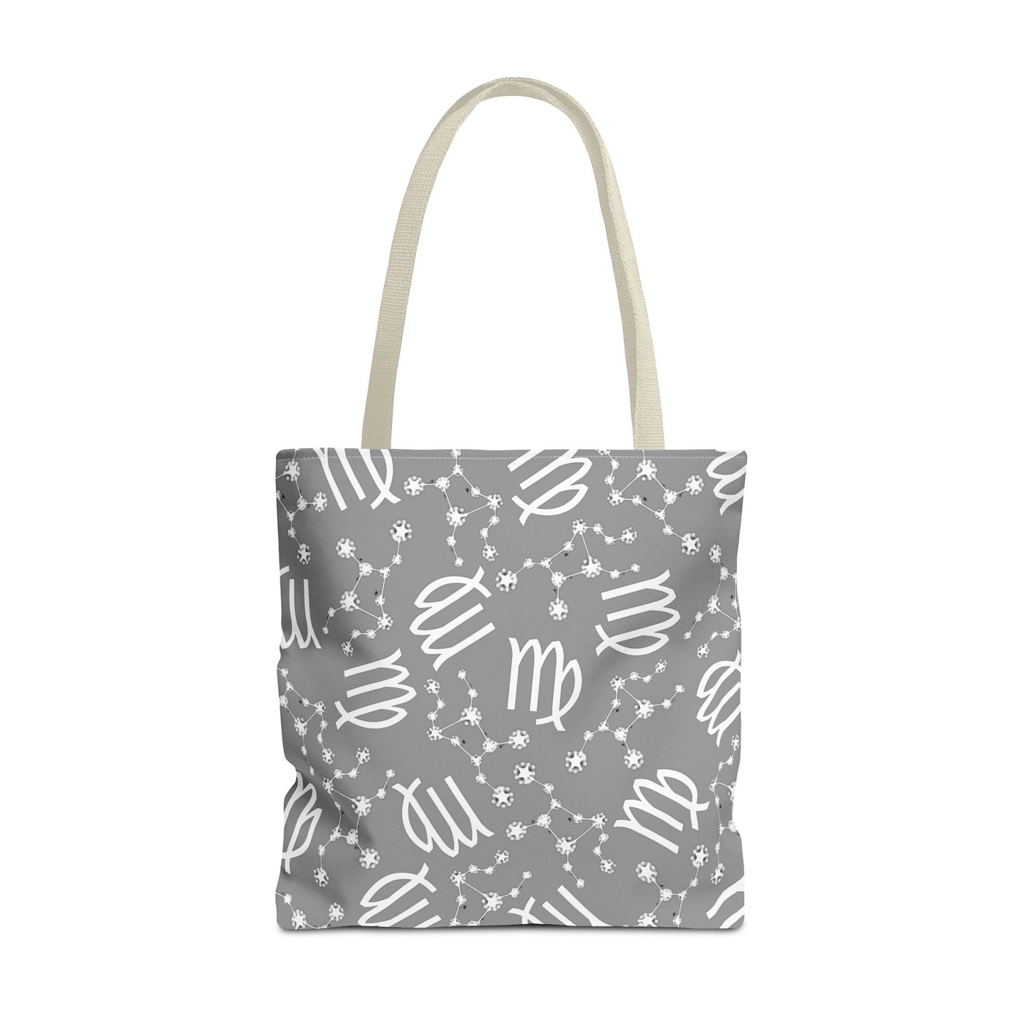 Tote Bag, Virgo Zodiac Sign, AOP, (Grey, White)