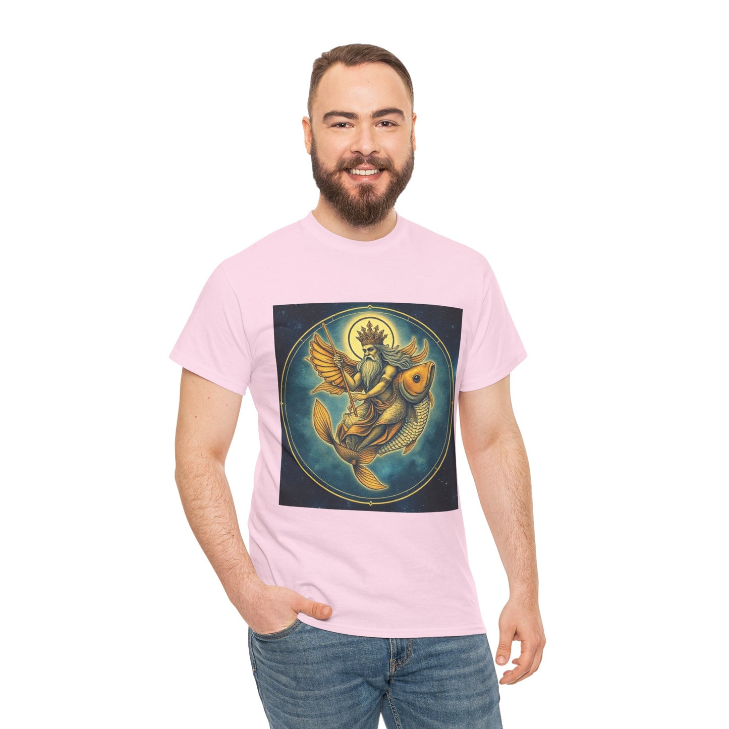 Unisex Heavy Cotton T-Shirt, Pisces King. Zodiac Design