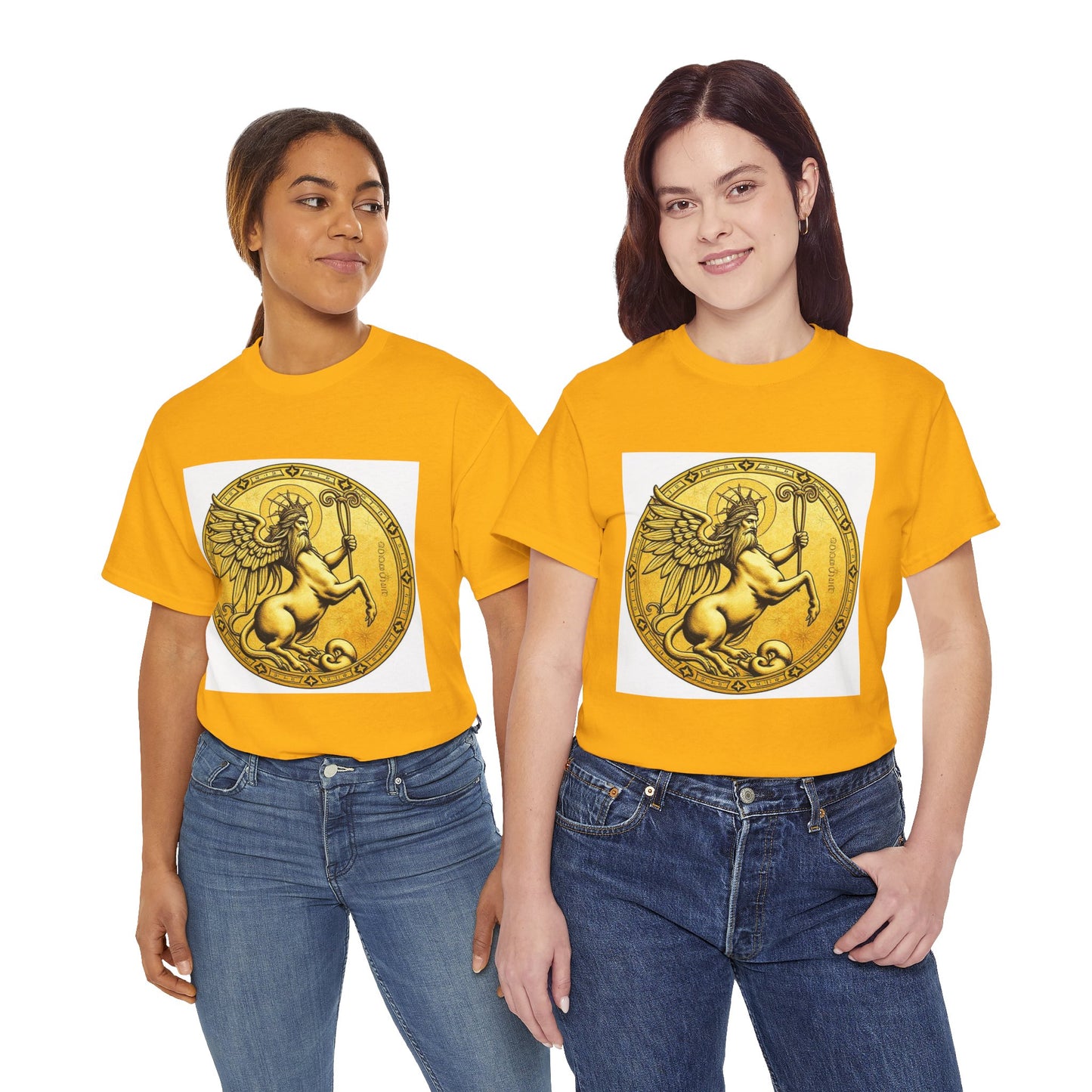 Unisex Heavy Cotton T-Shirt, Golden Angel Coin, Virgo Zodiac Design
