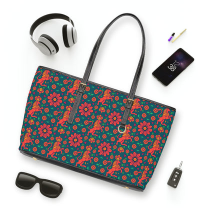 Leather Shoulder Bag, Leo, Zodiac v1, Flower Pattern