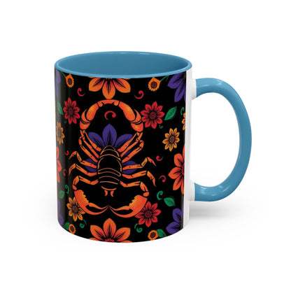 Accent Coffee Mug, Scorpio, Zodiac. Flower Pattern, (11, 15oz)