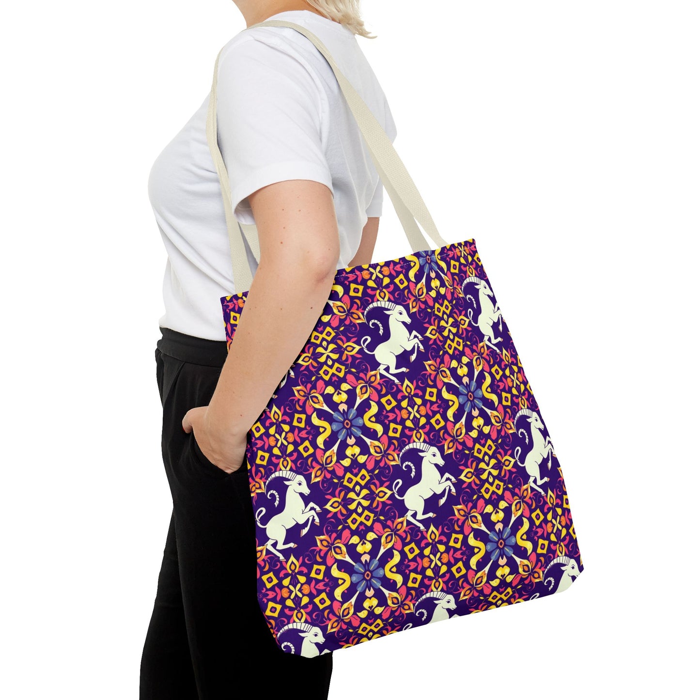 Tote Bag (AOP), Capricorn, Zodiac v2, Flower Pattern