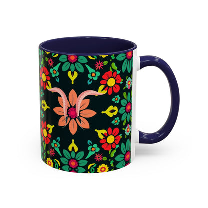 Accent Coffee Mug, Aquarius, Zodiac v4, Flower Pattern, (11, 15oz)