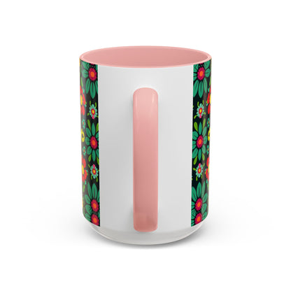 Accent Coffee Mug, Aquarius, Zodiac v4, Flower Pattern, (11, 15oz)