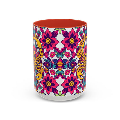 Accent Coffee Mug, Scorpio, Zodiac v2. Flower Pattern, (11, 15oz)
