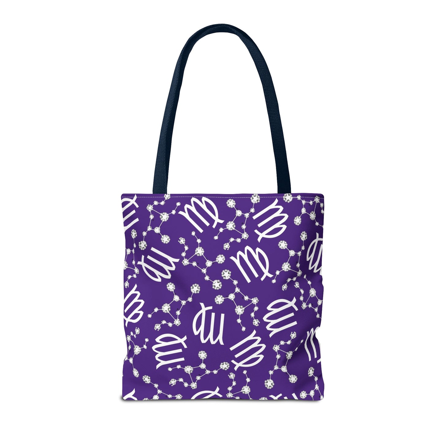 Tote Bag, Virgo Zodiac Sign, AOP, (Purple, White)