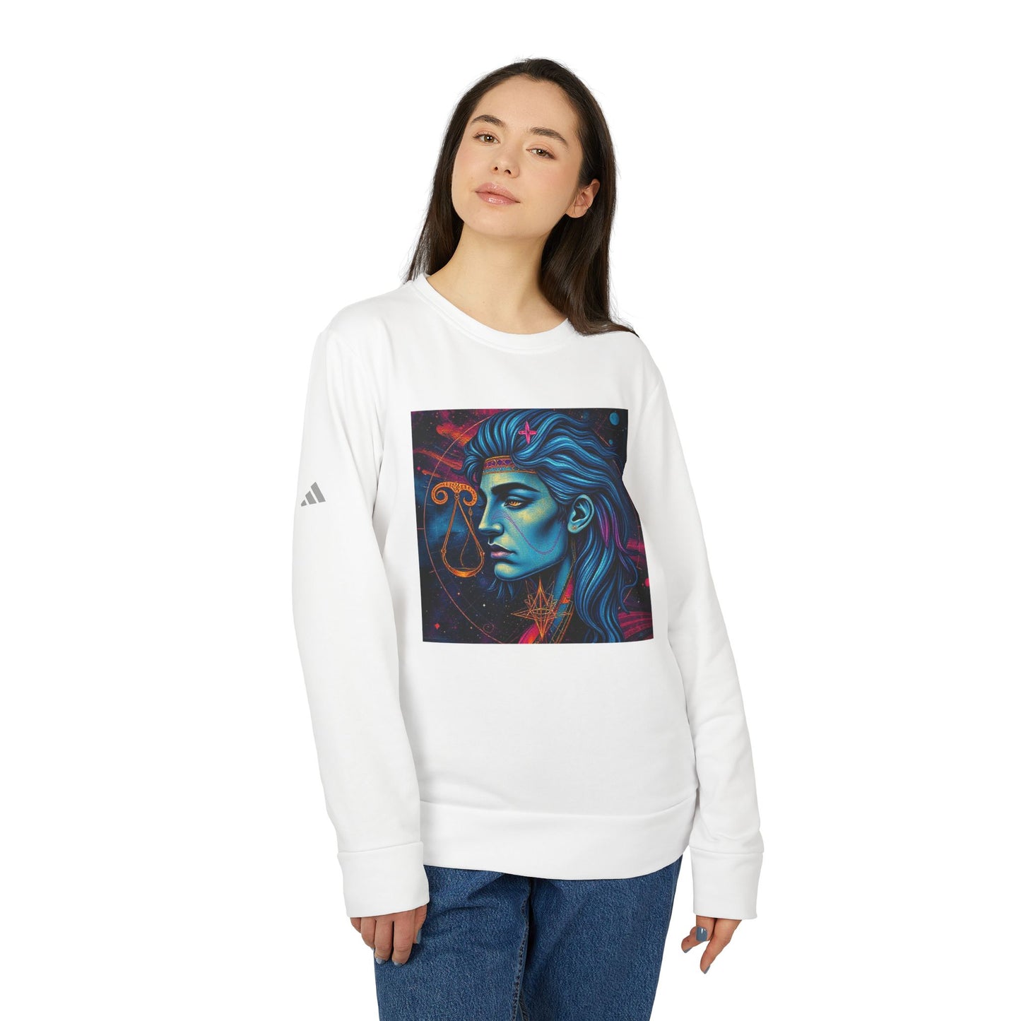 Adidas, Unisex Fleece Crewneck Sweatshirt, Libra, Pop Art, Zodiac