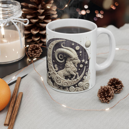 Ceramic Mug, (11oz, 15oz), Ceramic Coffee Mug, Stone & Stars, Capricorn Zodiac Design