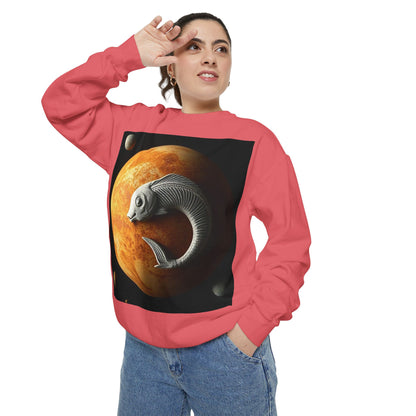 Garment-Dyed Sweatshirt, Unisex, Space Animal Design, Pisces