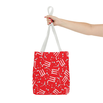 Tote Bag, Scorpio Zodiac Sign, AOP, (Red, White)