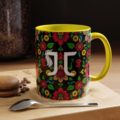 Accent Coffee Mug, Gemini, Zodiac v4, Flower Pattern, (11, 15oz)