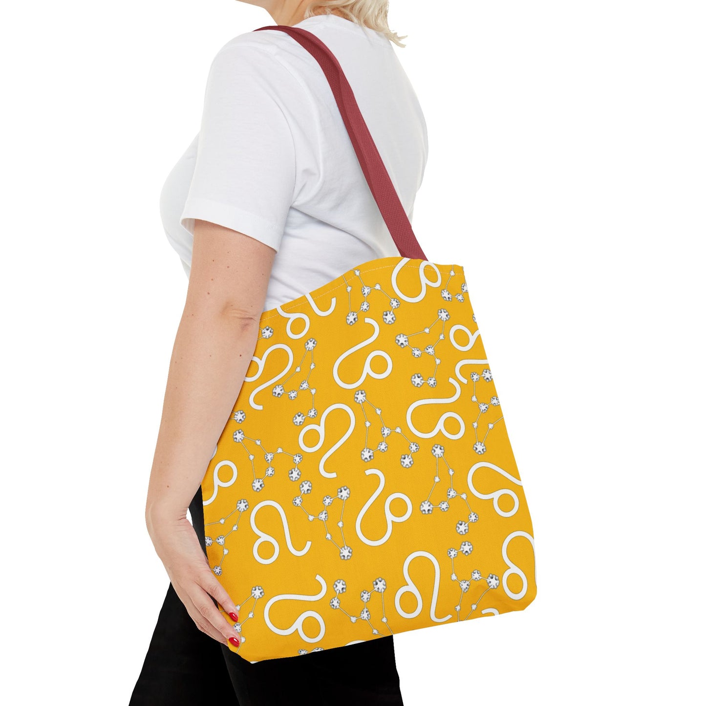 Tote Bag, Leo Zodiac Sign, AOP, (Yellow, White)