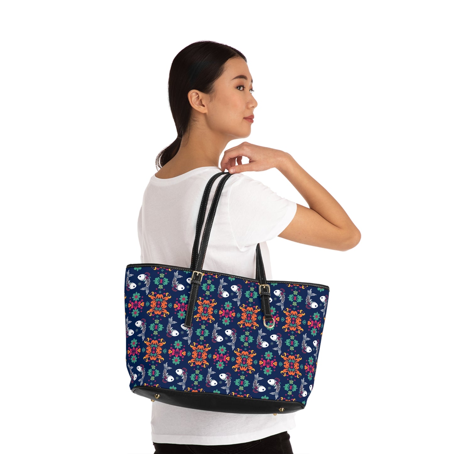 Leather Shoulder Bag, Pisces, Zodiac v2, Flower Pattern