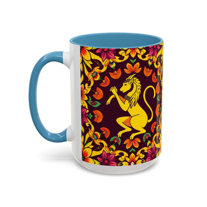 Accent Coffee Mug, Virgo, Zodiac v1. Flower Pattern, (11, 15oz)