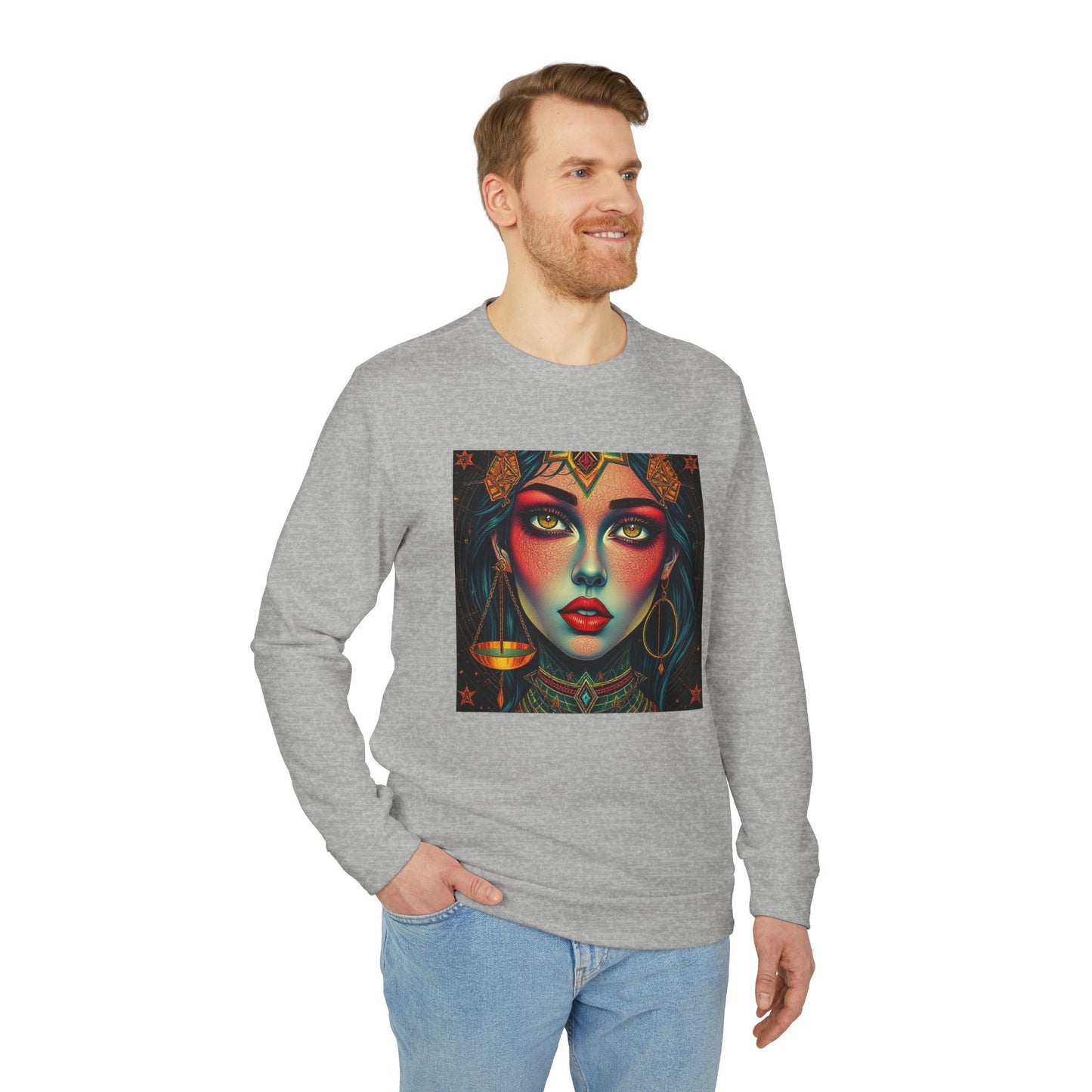Adidas, Unisex Fleece Crewneck Sweatshirt, Libra, Pop Art v1, Zodiac
