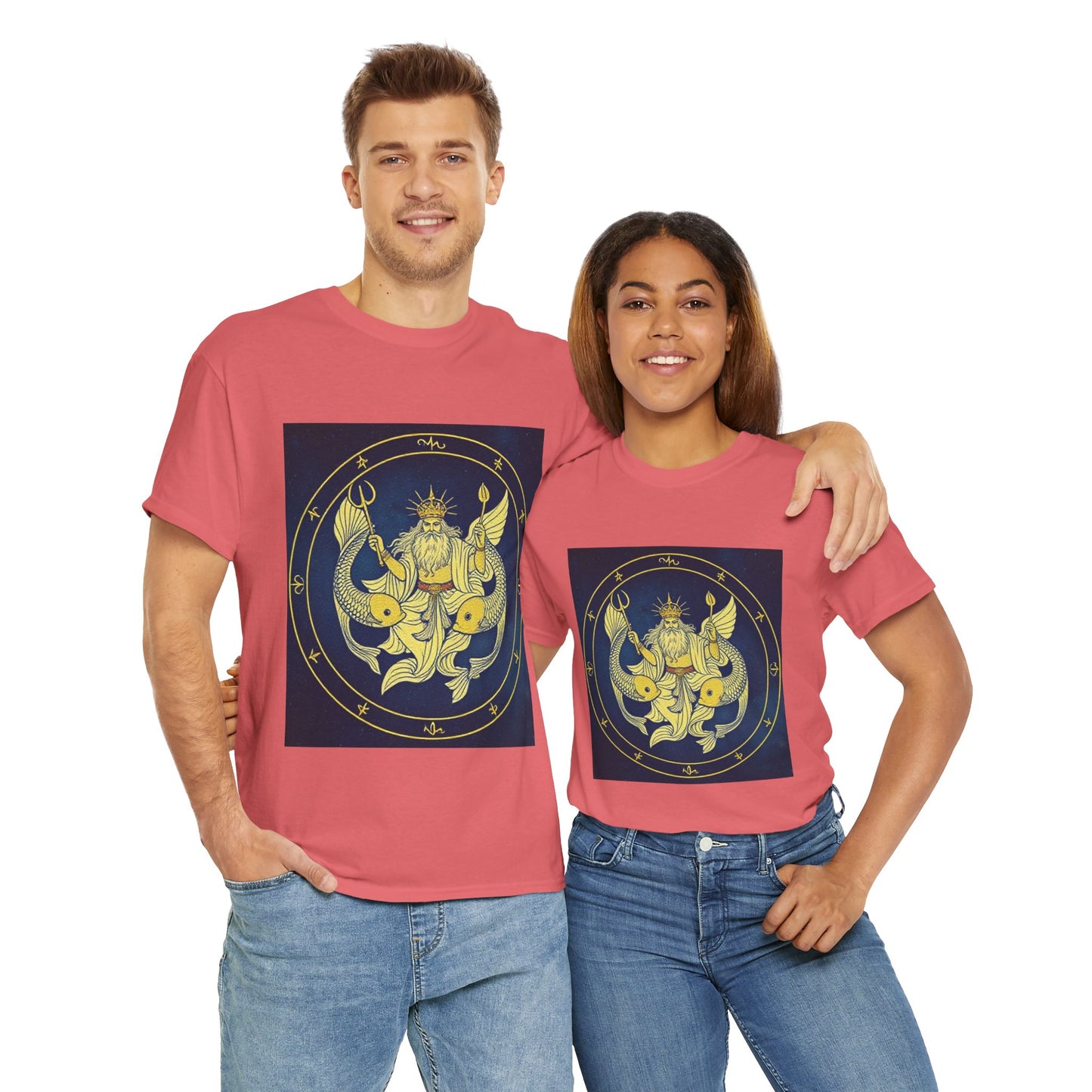 Unisex Heavy Cotton T-Shirt, King of Pisces, Zodiac Design