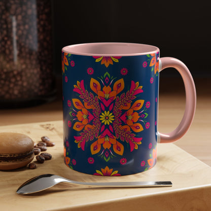 Accent Coffee Mug, Gemini, Zodiac v2, Flower Pattern, (11, 15oz)