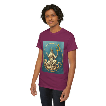 Unisex Heavy Cotton T-Shirt, Aquarius God 3v, Zodiac Design