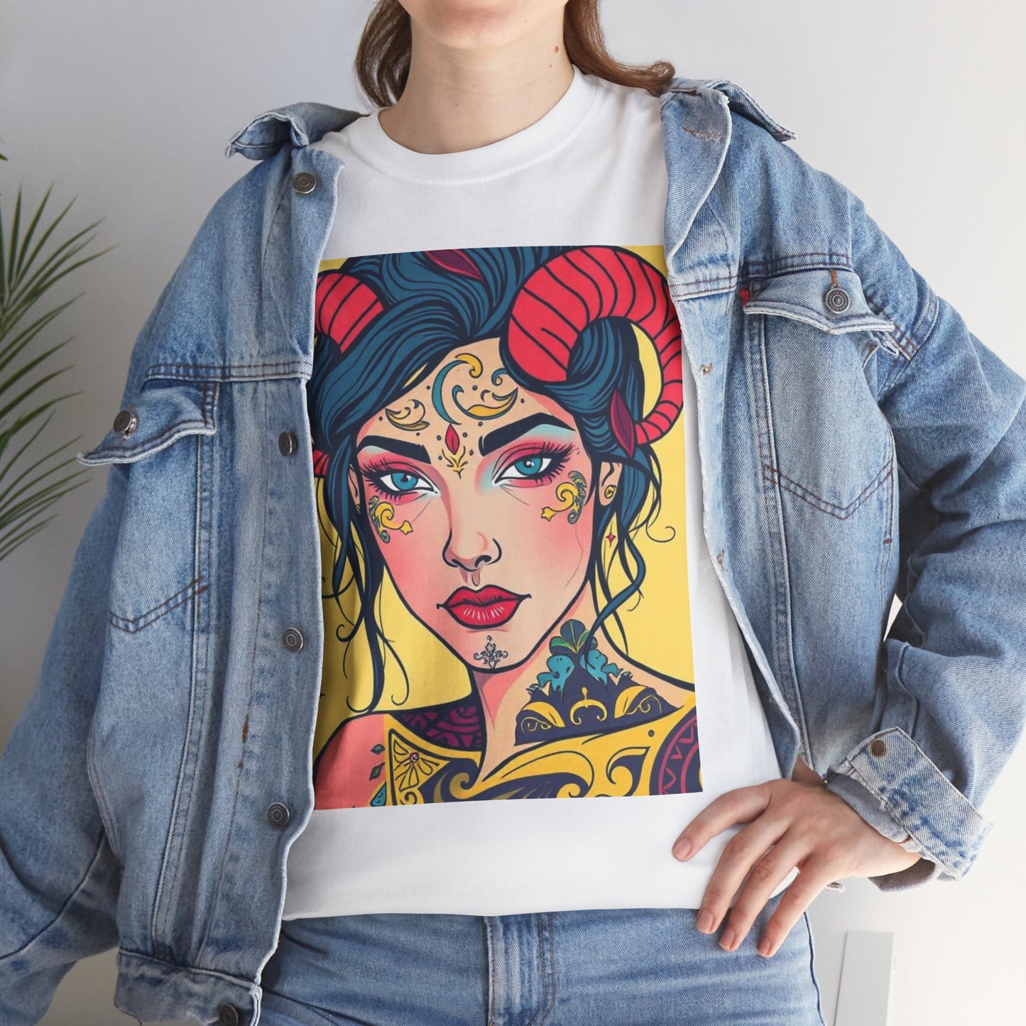 Unisex Heavy Cotton T-Shirt, Aries, Zodiac, Sexy Art