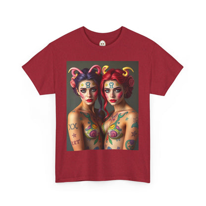 Unisex Heavy Cotton T-Shirt, Gemini, Zodiac v3, Sexy Art