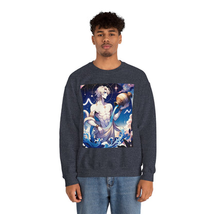 Unisex Heavy Blend™ Crewneck Sweatshirt, Anime Aqua God, Aquarius Zodiac Design