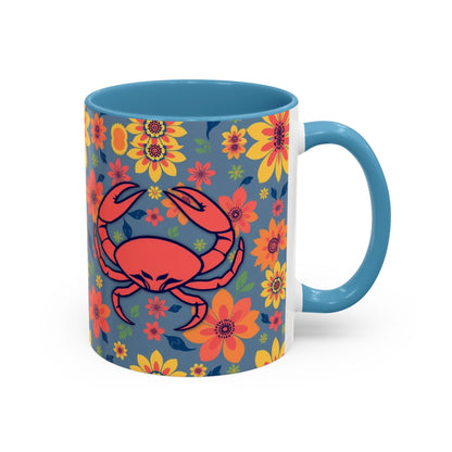 Accent Coffee Mug, Cancer, Zodiac v1, Flower Pattern, (11, 15oz)