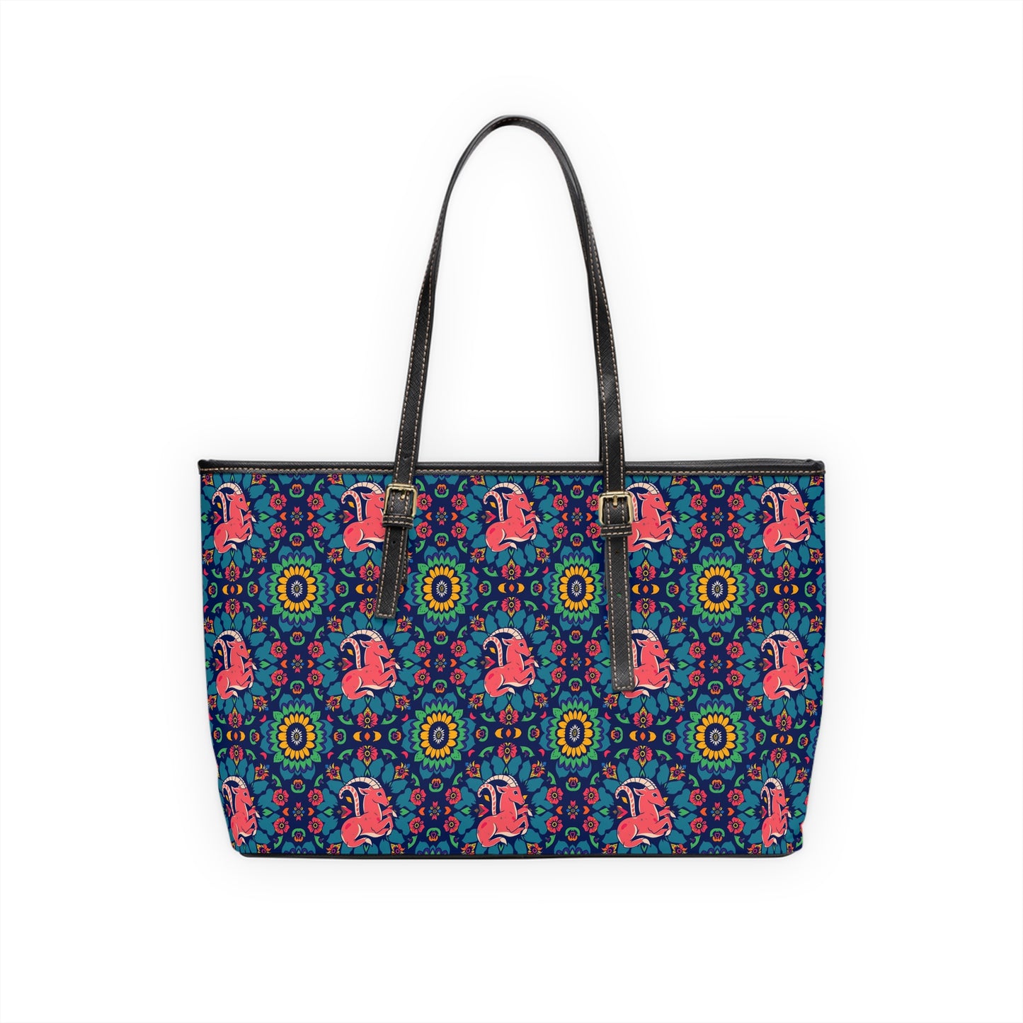 Leather Shoulder Bag, Capricorn, Zodiac v1, Flower Pattern