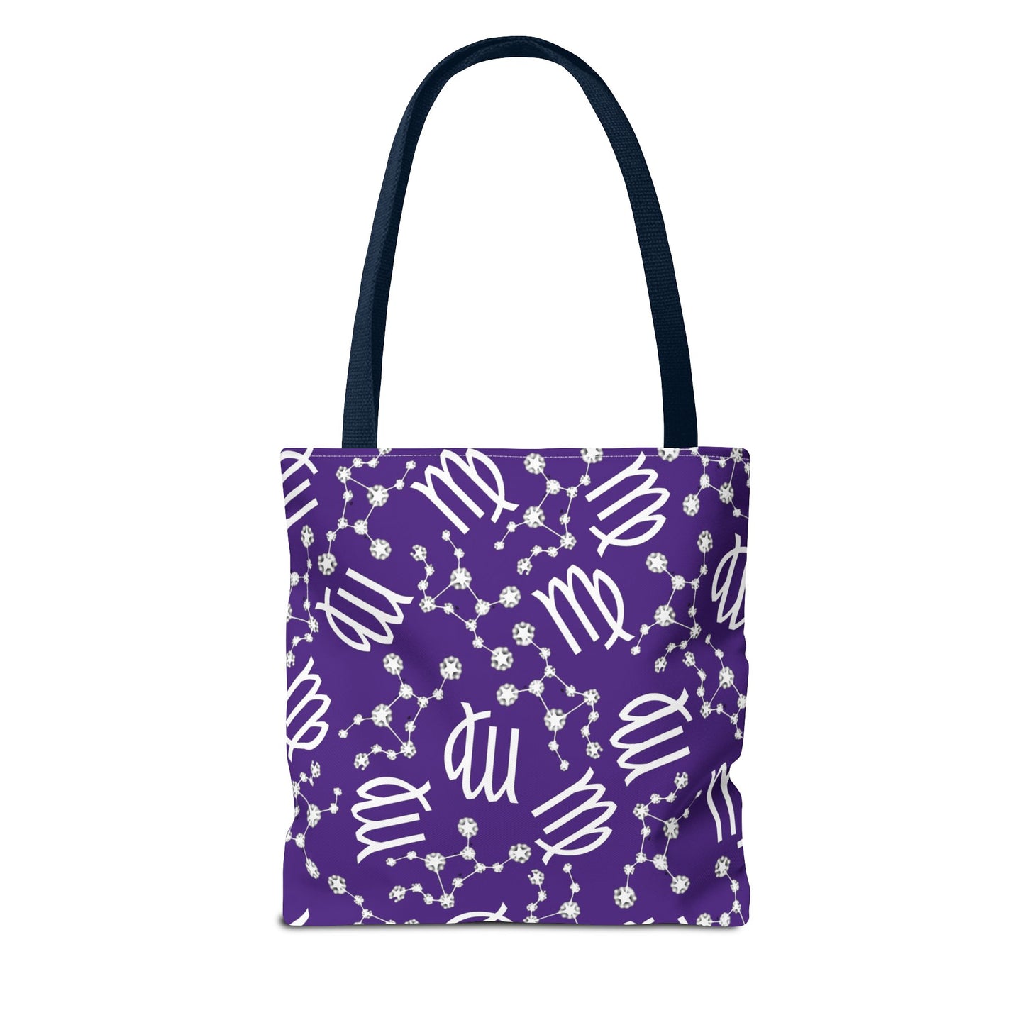 Tote Bag, Virgo Zodiac Sign, AOP, (Purple, White)