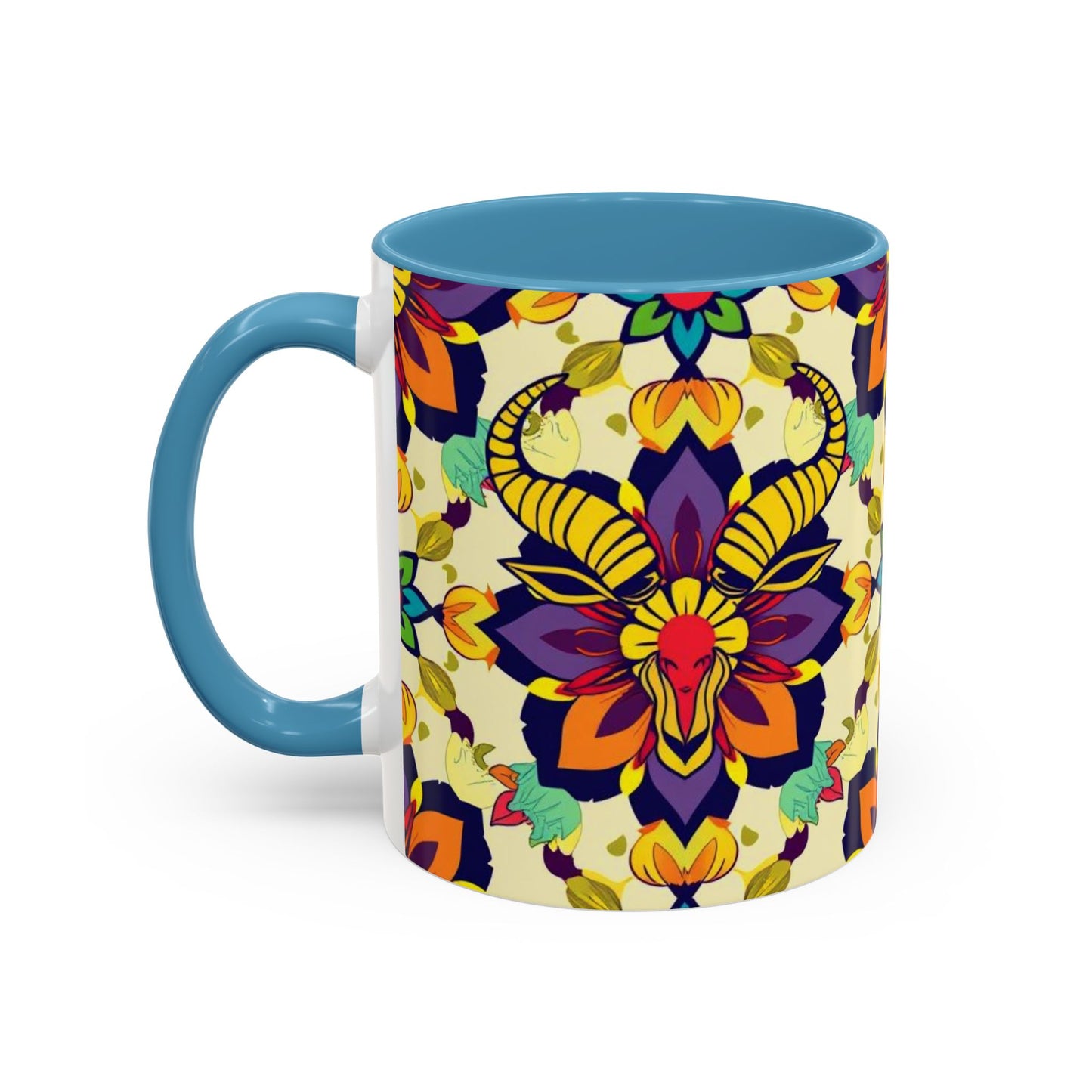 Accent Coffee Mug, Taurus, Zodiac v3. Flower Pattern, (11, 15oz)