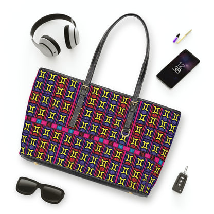 Leather Shoulder Bag, Gemini, Zodiac v2, Shapes Pattern
