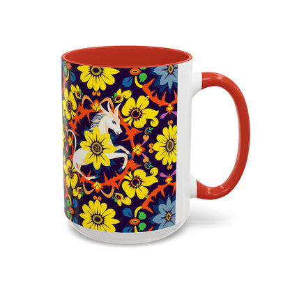 Accent Coffee Mug, Aquarius, Zodiac v1, Flower Pattern, (11, 15oz)