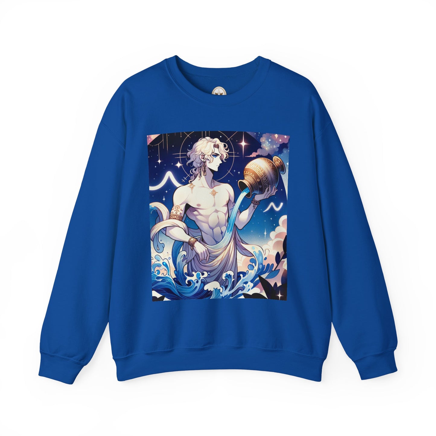 Unisex Heavy Blend™ Crewneck Sweatshirt, Anime Aqua God, Aquarius Zodiac Design