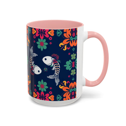 Accent Coffee Mug, Pisces, Zodiac. Flower Pattern, (11, 15oz)