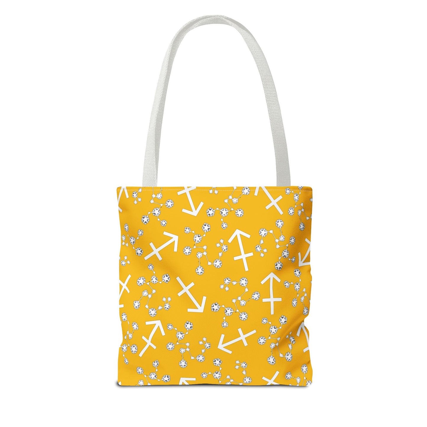 Tote Bag, Sagittarius Zodiac Sign, AOP, (Yellow, White Print)